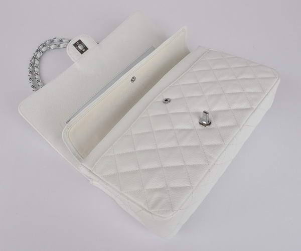 Cheap Chanel 2.55 Series Flap Bag 1113 White Leather Silver Hardware