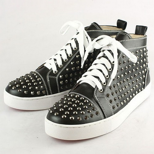 Christian Louboutin Black Lambskin Louis Mens Flat Spikes