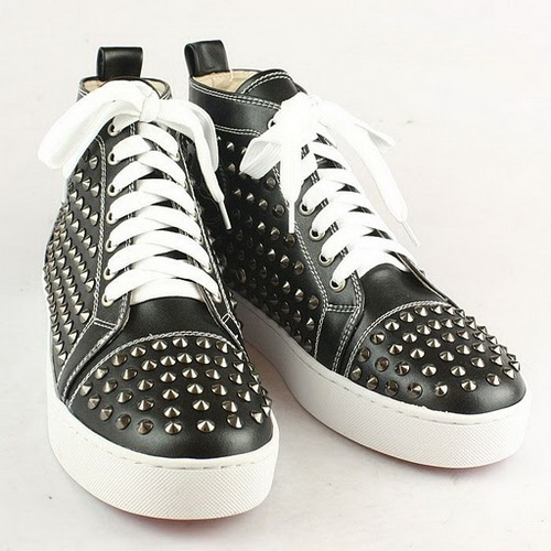 Christian Louboutin Black Lambskin Louis Mens Flat Spikes