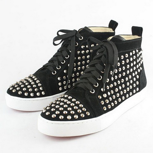 Christian Louboutin Suede Louis Mens Flat Spikes Black