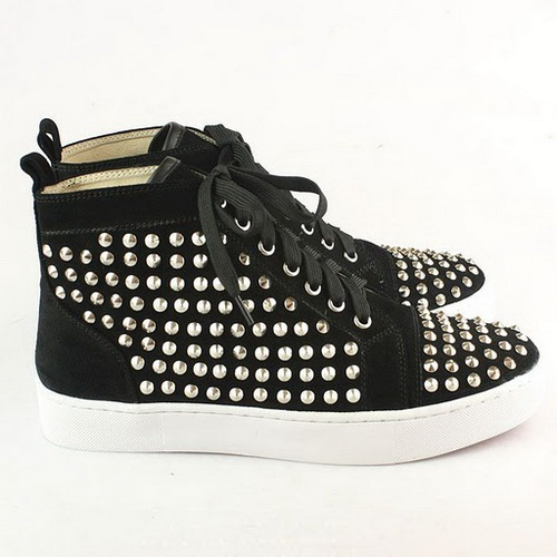 Christian Louboutin Suede Louis Mens Flat Spikes Black 