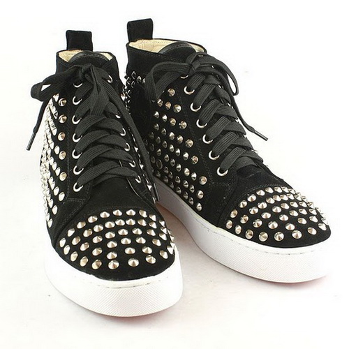 Christian Louboutin Suede Louis Mens Flat Spikes Black 