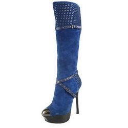 Gianmarco Lorenzi Studded Tall Boots Suede Dark Blue