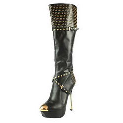 Gianmarco Lorenzi Tall Boots Studded Sheepskin Black