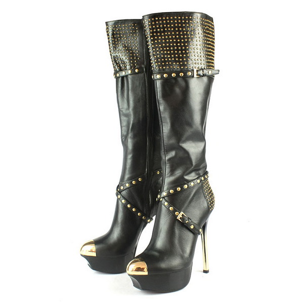 Gianmarco Lorenzi Tall Boots Studded Sheepskin Black