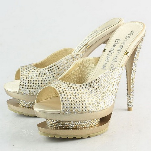 Gianmarco Lorenzi Apricot Rhinestone Embellished Open Toe sandals