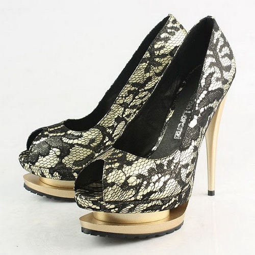 Gianmarco Lorenzi Black Lace Peep Pumps