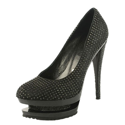 Gianmarco Lorenzi Black Rhinestone Embellished Pumps