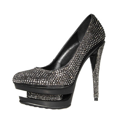 Gianmarco Lorenzi White Rhinestone Embellished Pumps Black