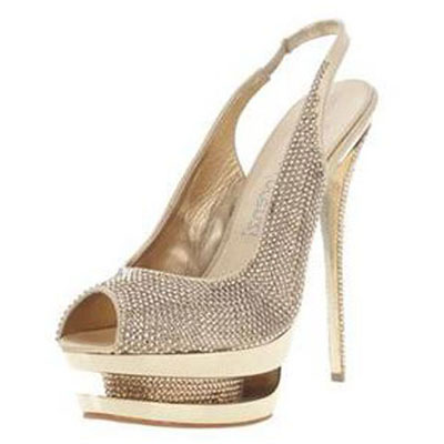 Gianmarco Lorenzi Gold Rhinestone Embellished Slingbacks Sandals