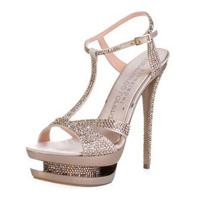 Gianmarco Lorenzi Golden Rhinestones Embellished Straps Sandals