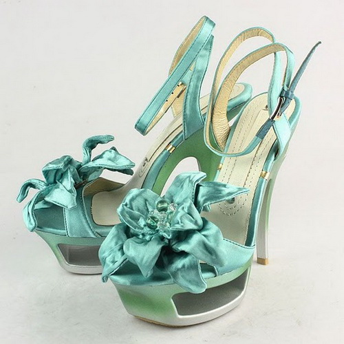 Gianmarco Lorenzi Green Satin Flower Sandals