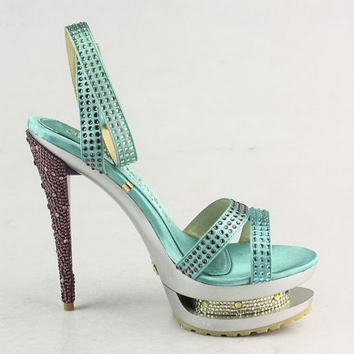 Gianmarco Lorenzi Green Satin-Multicolor Crystal Sandals