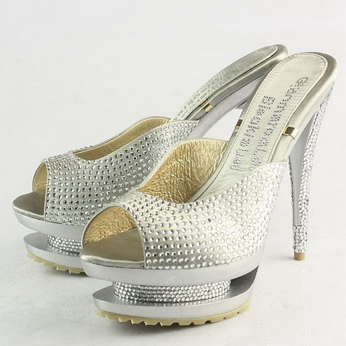 Gianmarco Lorenzi Silver Rhinestone Embellished Open Toe sandals