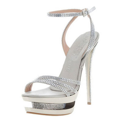 Gianmarco Lorenzi Silver Rhinestones Embellished Straps Sandals