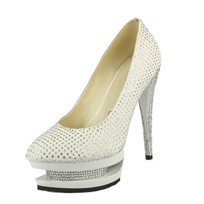 Gianmarco Lorenzi White Rhinestone Embellished Pumps