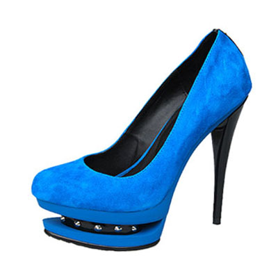 Giuseppe Lorenzi Pumps Studded Double Platform Blue Suede