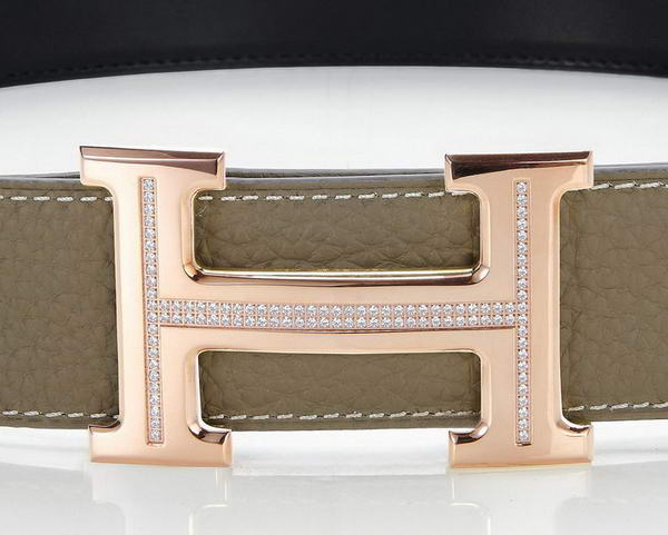 Hermes Belts Original Leather Diamond Everose Khaki