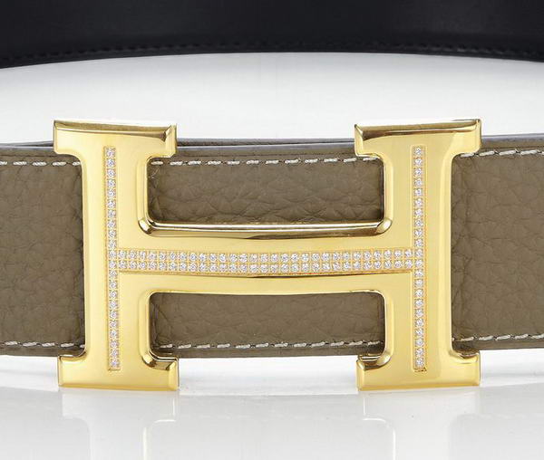 Hermes Belts Original Leather Diamond Golden Khaki