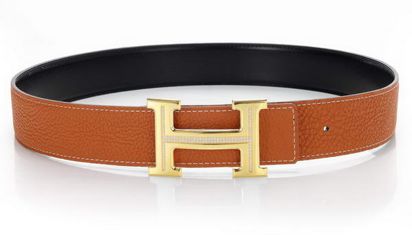 Hermes Belts Original Leather Diamond Golden Orange