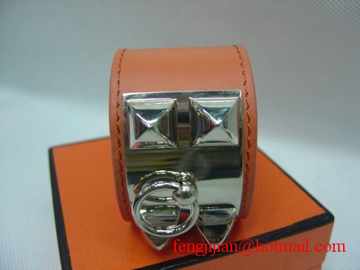 2009 Hermes Orange Leather Silver Bangle 1171