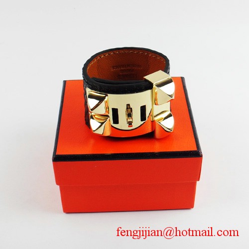 2010 Hermes Black Snakeskin Gold Bangle 1171