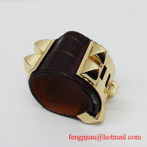 2010 Hermes D-Brown Snakeskin Gold Bangle 1171