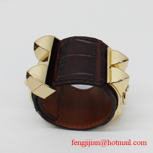 2010 Hermes D-Brown Snakeskin Gold Bangle 1171