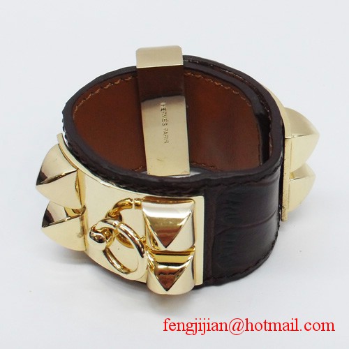 2010 Hermes D-Brown Snakeskin Gold Bangle 1171