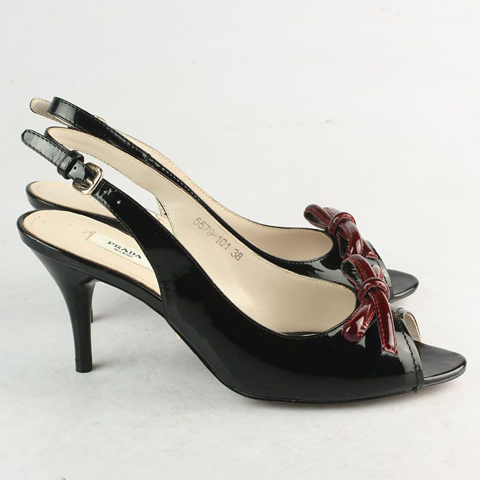 Prada Patent Contrast Bow Slingback Pumps Black