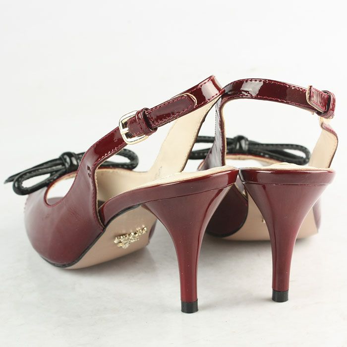 Prada Patent Contrast Bow Slingback Pumps Wine