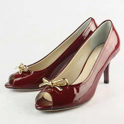 Prada Gold Bow Detail Peep Toe Pumps Red