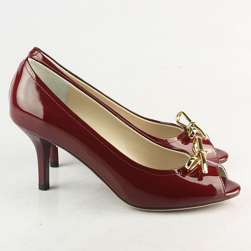 Prada Gold Bow Detail Peep Toe Pumps Red