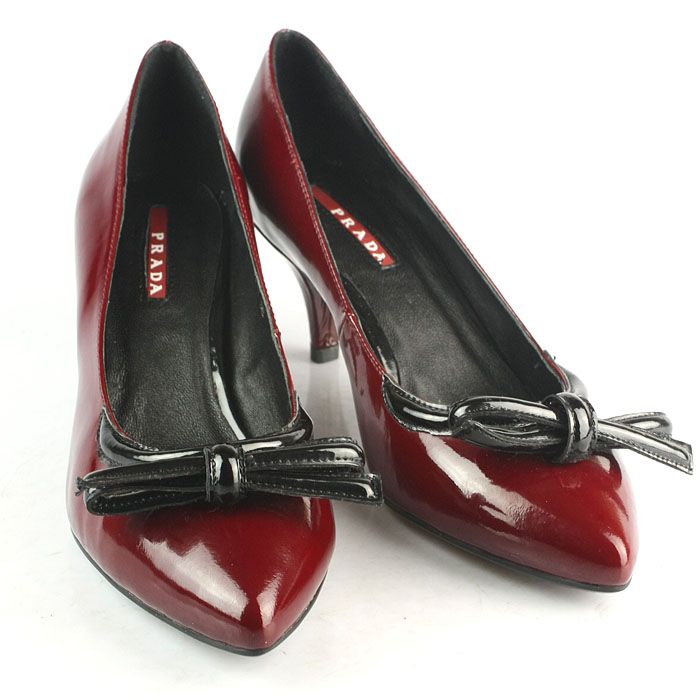 Prada Patent Leather Oversized Bow Pumps Red