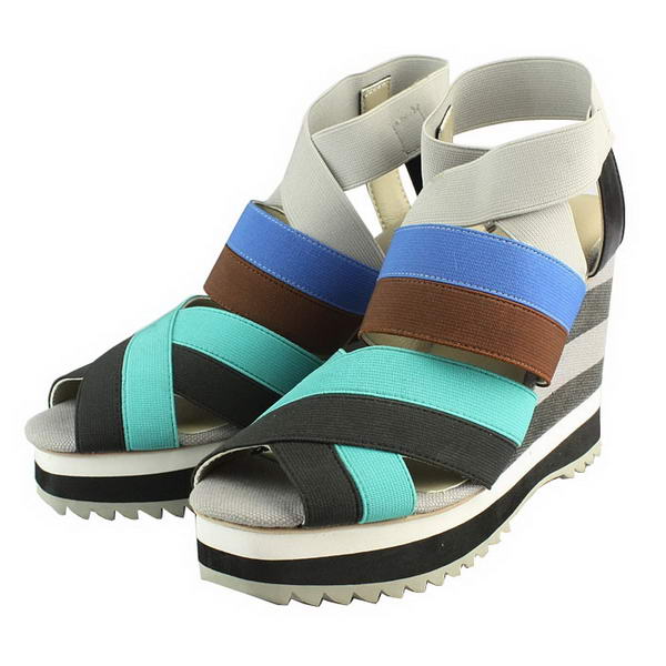 Prada Spandex Fabric Wedge Sandals PD065 Blue Green