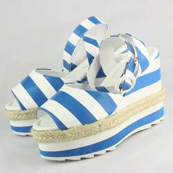 Prada Stripe Elastic Straps Wedge Sandals Blue