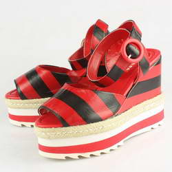 Prada Stripe Elastic Straps Wedge Sandals Red