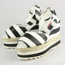 Prada Stripe Elastic Straps Wedge Sandals White