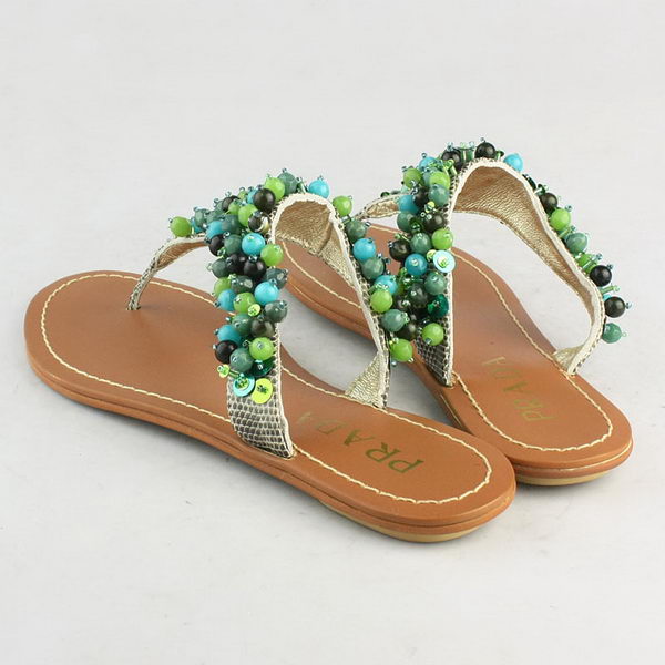 Prada Bead Flower Thong Sandals Green