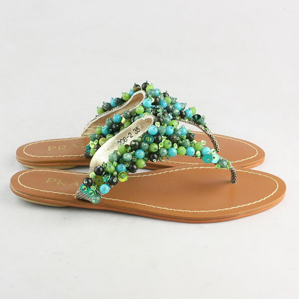 Prada Bead Flower Thong Sandals Green