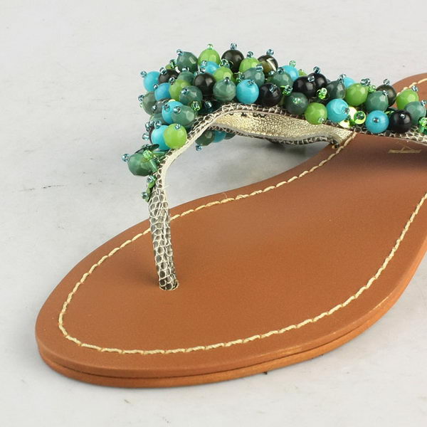 Prada Bead Flower Thong Sandals Green