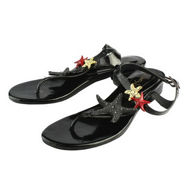 Yves Saint Laurent Patent Leather Starfish Thong Sandals Black