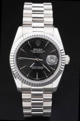 Rolex Datejust Silver&Black Stainless Steel Watch-RD2411