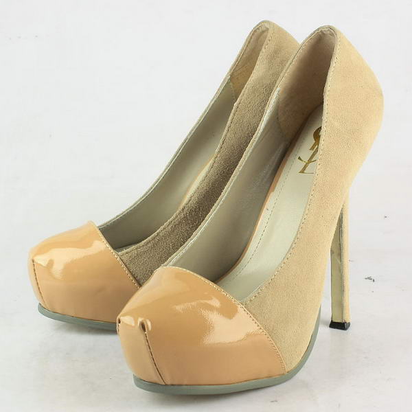 Yves Saint Laurent Suede and Patent Pumps Apricot