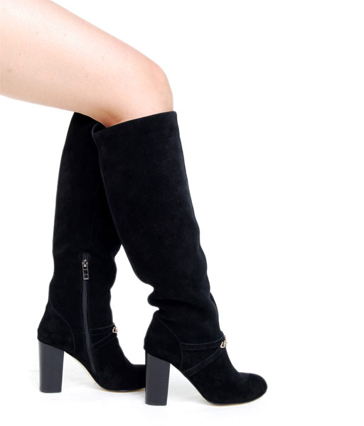 Yves Saint Laurent Suede Chain Knee Boots Black