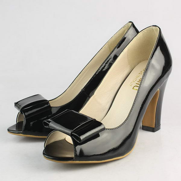 miu miu Patent Leather Bow Peep Toe Pump Black