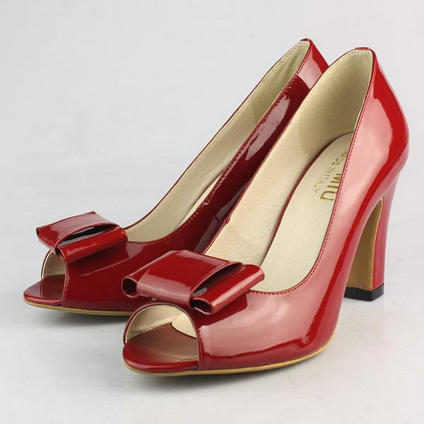 miu miu Patent Leather Bow Peep Toe Pump Red