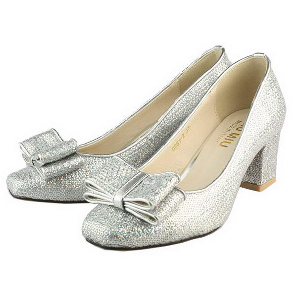 miu miu Rigid Sequined Bow Pump Silver