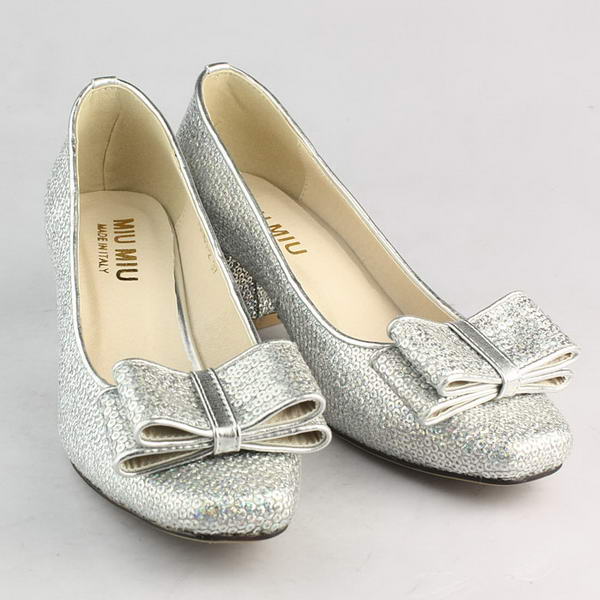 miu miu Rigid Sequined Bow Pump Silver