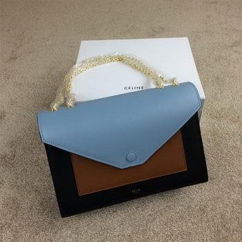 Celine Pocket Borsa Seashell liscia pelle di vitello 175.383 Black & frumento & SkyBlue